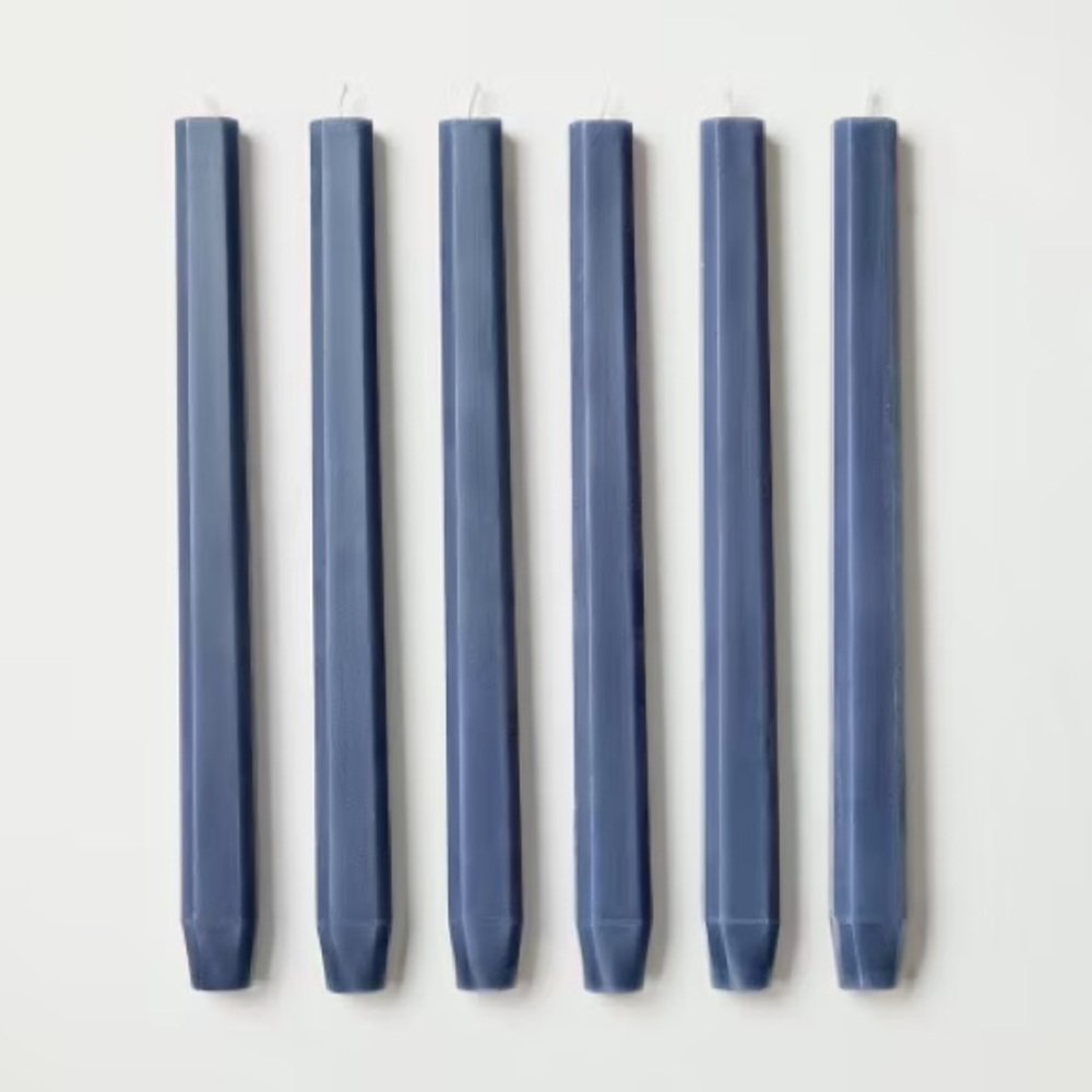 HEARTH & HAND NWT 6pc chamfered taper candles -sterling blue -10”
